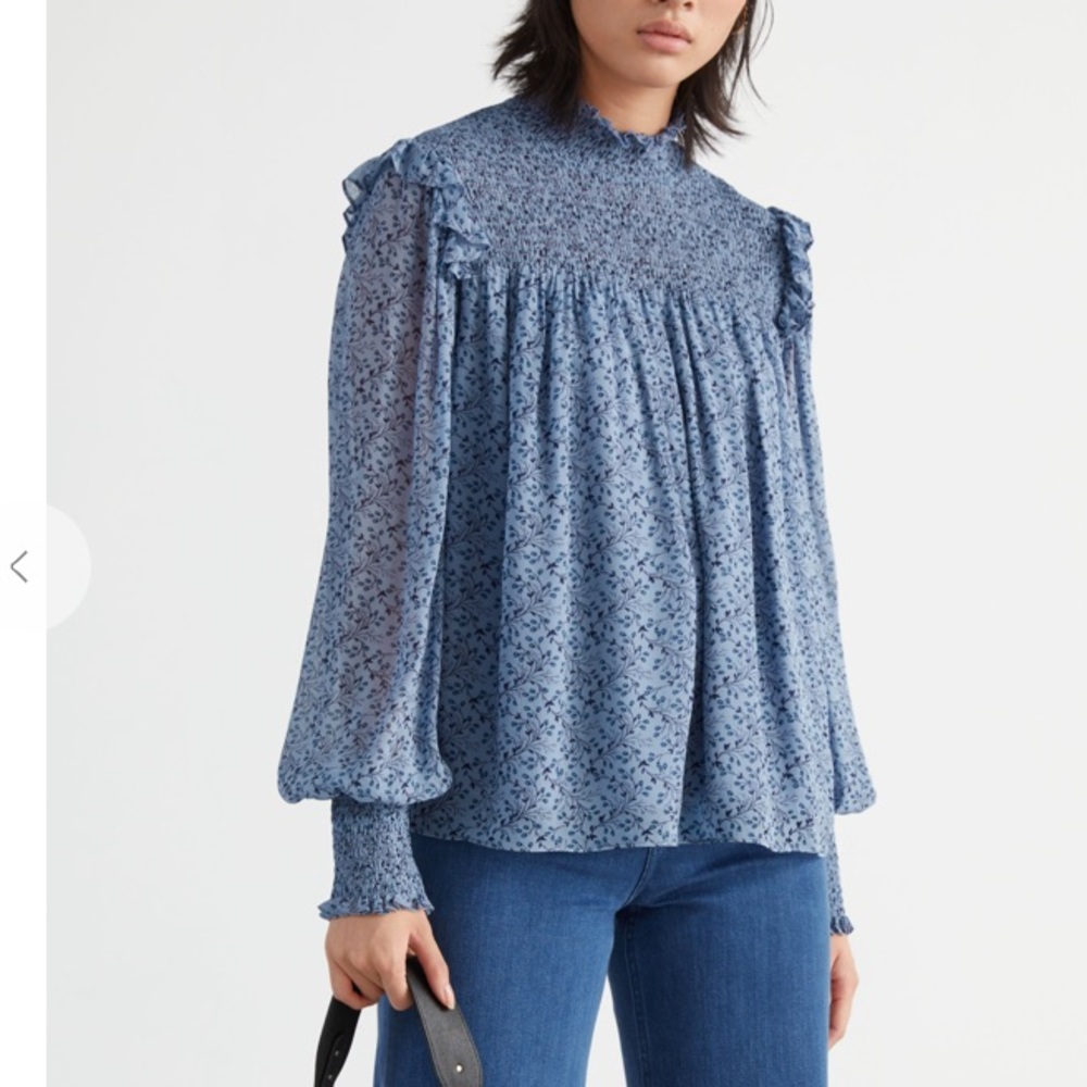 & Other Stories blue floral Smocked A-Line Blouse women’s size 6
